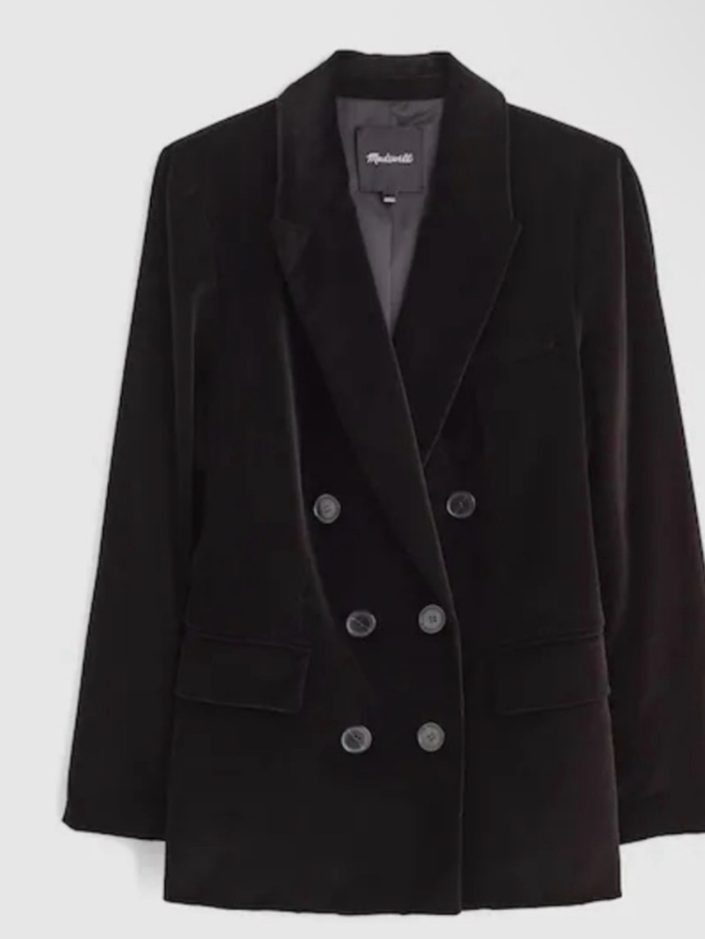 Madewell Peak Lapel Double-Breasted Blazer in Velvet NY416